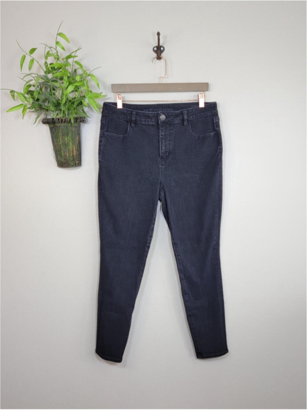 AE 16 American Eagle Skinny Dream Jeans Hi Rise Jeggings Black Super Stretch